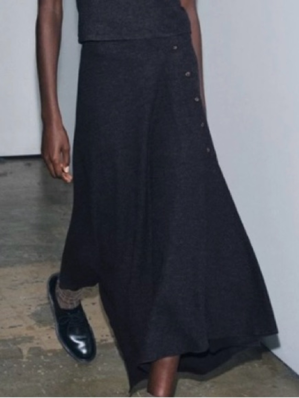 ZARA Charcoal Grey Button-Front Asymmetrical Maxi Skirt! 🍂